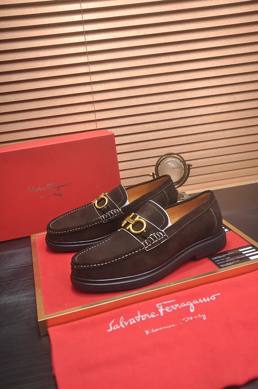 Men's shoes 💰440💶[Ferragamo/Ferragamo] The latest model in the counter. Original imported high-quality cowhide with open sides + imported 🐂 water-dyed cowhide lining + original luxury metal buckle + original combined outsole. No pressure for comparison. 38--45 (45 is custom-made and cannot be returned or exchanged)